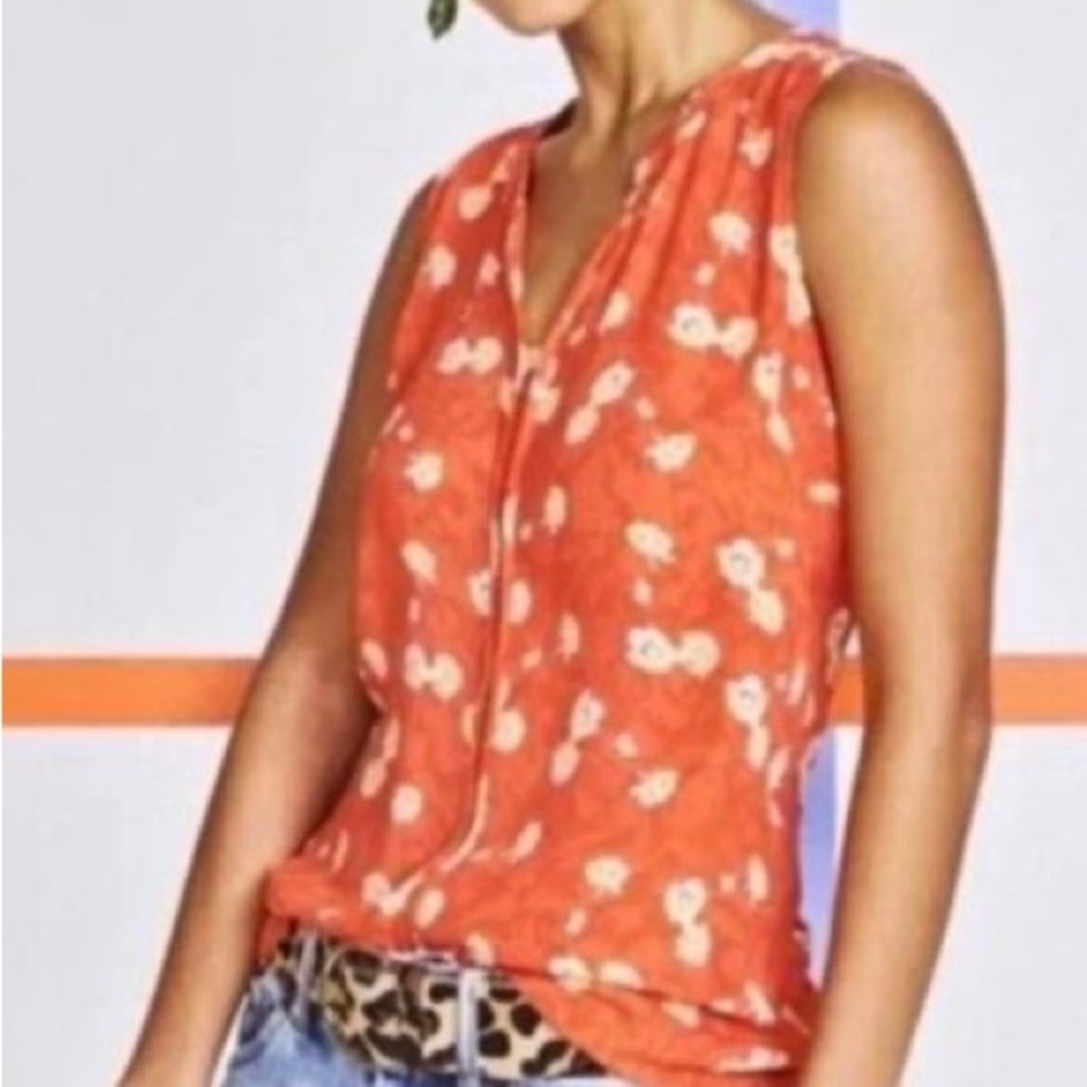 Cabi women’s sz XS vital blouse orange sleeveless wildflower blouse